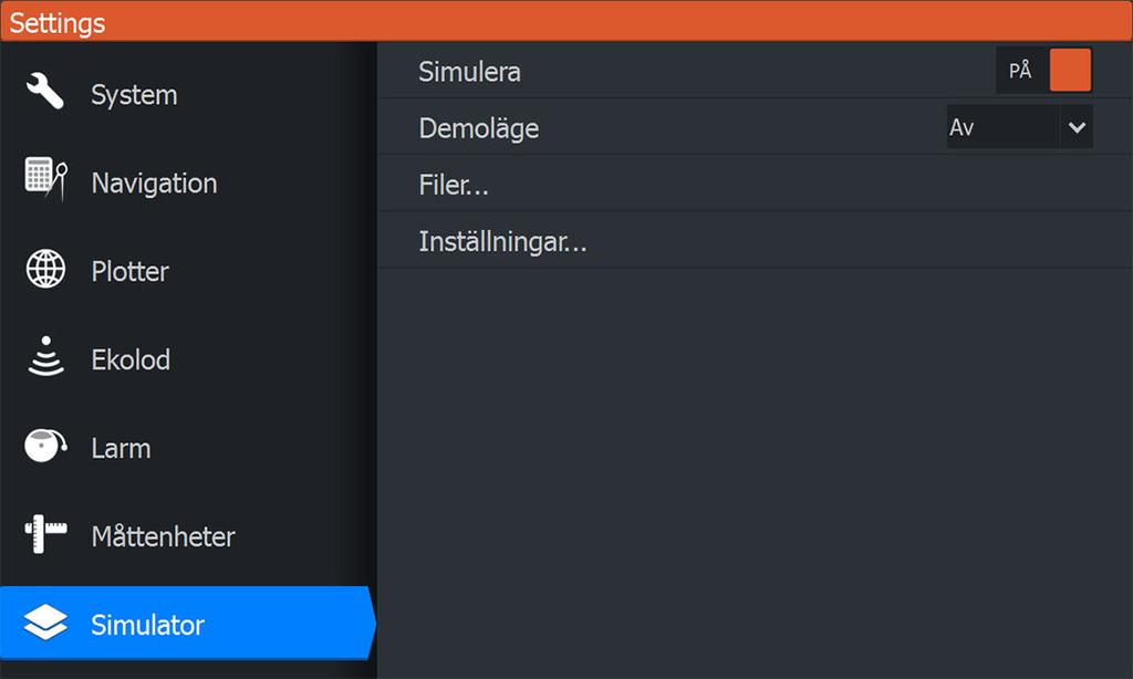 15 Simulator Med simulatorfunktionen kan du se hur enheten fungerar i stationärt tillstånd, och utan att vara ansluten till andra enheter.