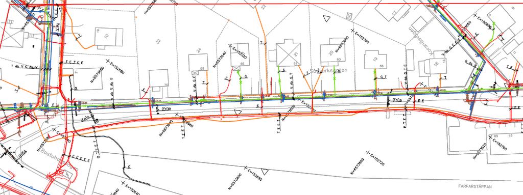 Sida 12 (24) Sågverksgatan Kombinerad ledning Dagvattenservis Planområde Västra Figur 6. Befintliga ledningar och dagvattenserviser inom planområdets västra del. 2.