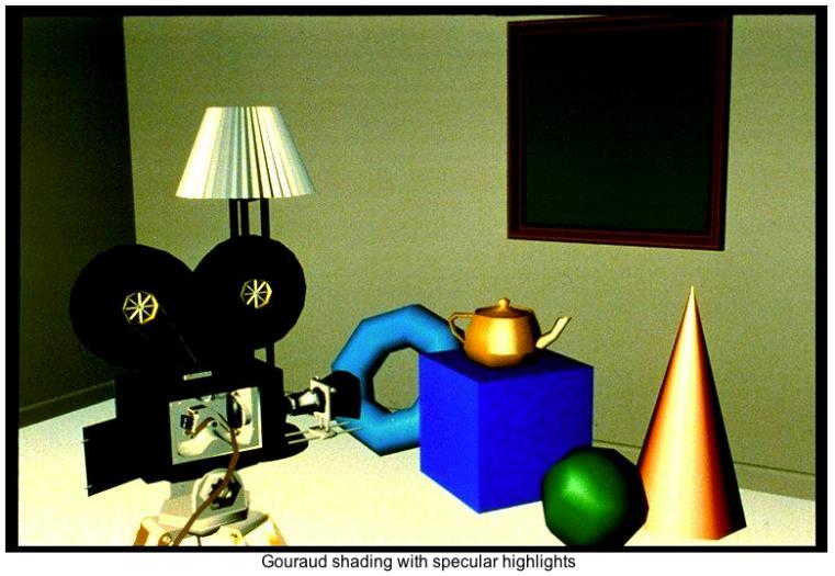 Phong shading Gouraud shading n1 n4 Gouraud shading n n3 n2 2 1 n = Σnk/M (M=4 i detta exempel) Räkna ut intensiteten i hörnpunkten