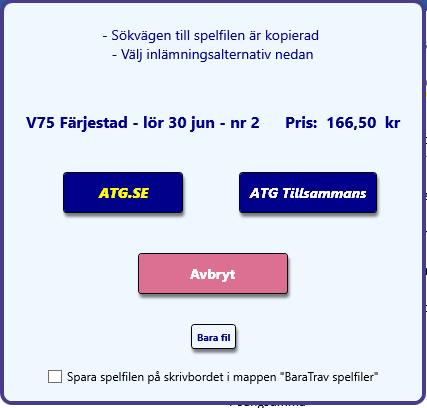 Fullständig inlämningsdialog Ovanstående sätt är det nya primära inlämningssättet för spel via BaraTrav.