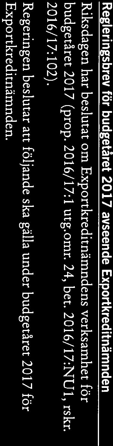 Exportkreditnämnden Riksdagen har beslutat om Exportkreditnämndens verksamhet för budgetåret 2017 (prop. 2016/17:1 utg.omr. 24, bet. 2016/17:NU1, rskr.