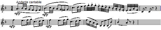 Mellansatsen är onekligen verkets höjdpunkt. Även den är skriven i sonatform. Av huvudtemats 12 takter i mönster abb visas 8 (ab) i notexemplet.
