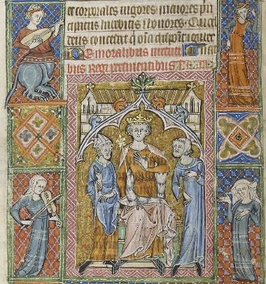 Kapitlet De moralibus inleds med en vinjett med kungen i mitten och med en biskop och en rådsherre på var sida.