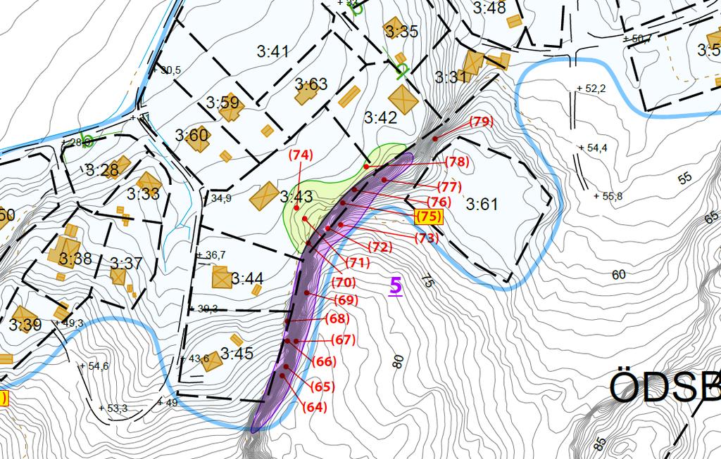 * det bedöms att låg risk för att materiella skador kan uppkomma vid ett ras,