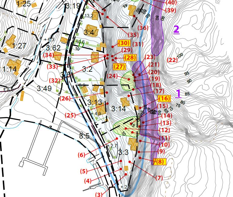 3.1 Resultat respektive delområde De gröna inringade fastigheterna i figur 1 nedan är de som besöktes vid inspektionstillfället i september. Fotografier över respektive område återfinns i bildbilagan.