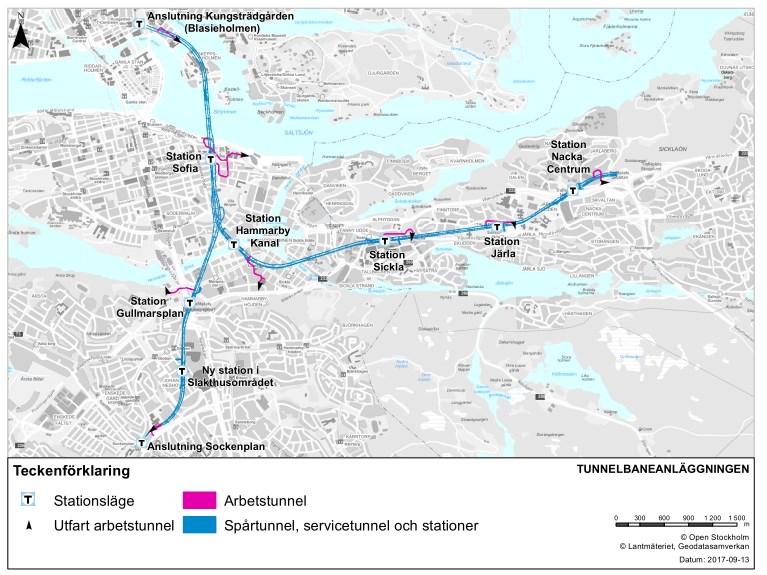 Sida 38 (93) Planförslaget Planförslagets huvuddrag Detaljplanen möjliggör byggande av tunnelbana under mark för stockholmsdelen av den Blå linjen mot Nacka och söderort.