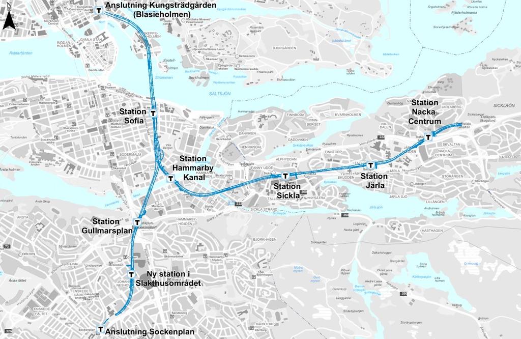 Sida 7 (93) Översikt nya tunnelbanan Kungsträdgården-Nacka-Söderort.