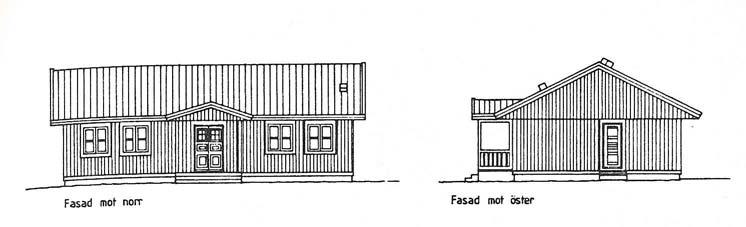 42 Figur 6.1 Fasader för byggnaden i beräkningsexemplen. Normal orientering i väderstreck anges, Harrysson (1988). Innerväggarna har ytan 71,0 m 2 på vardera sidan.