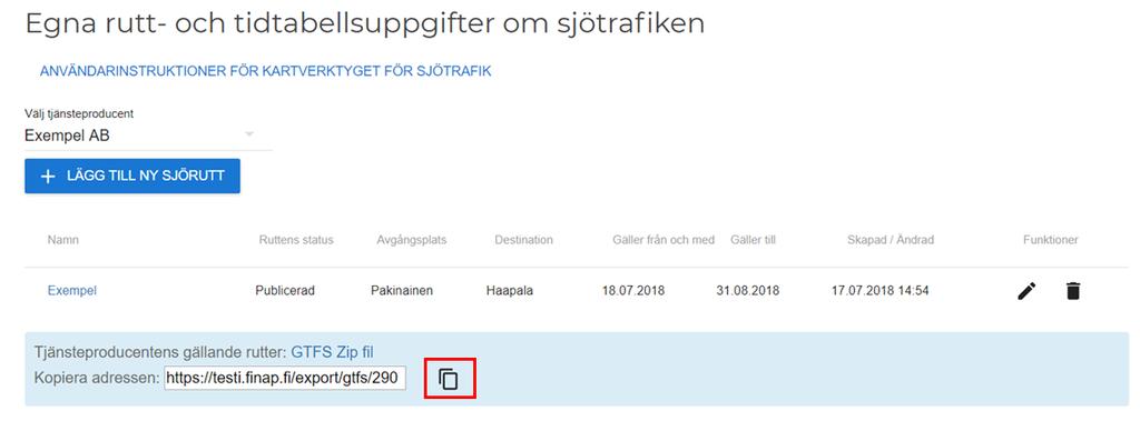 Instruktion 13 (14) 2.4 Exportera uppgifter om en sjörutt till NAP-blanketten 1.