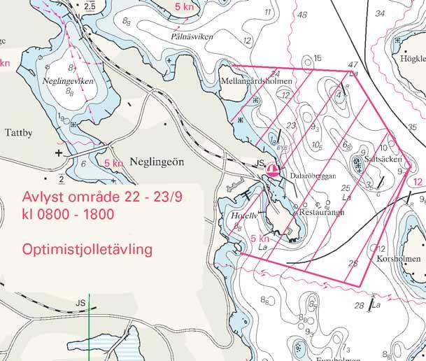 5 Nr 176 * 4352 (T) Sjökort/Chart: 6145 Sverige. Norra Östersjön. Baggensfjärden. Saltsjöbaden. Vattenområde tillfälligt avlyst. Optimistjolletävling.