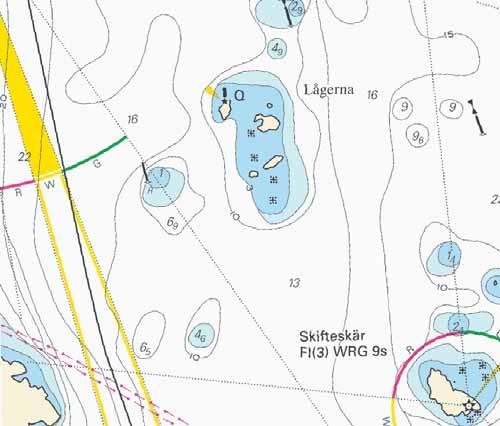 Nr 176 8 Kattegatt / Kattegat * 4346 Sjökort/Chart: 9312, 9313 Sverige. Kattegatt. Göteborgs skärgård. O om Rivö. Lågerna. Kummel försett med fyrljus.