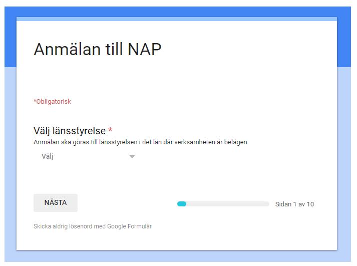 Anmälan till NAP - webbformulär I drift den 14 december 2018!