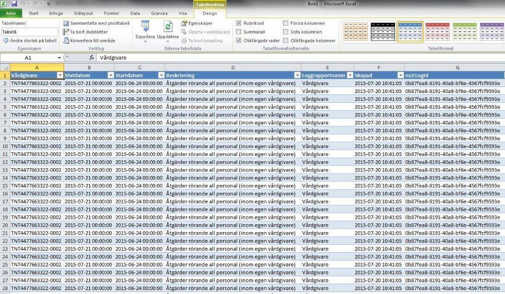 Vy 71 - Microsoft Excel 2010 - Loggrapport