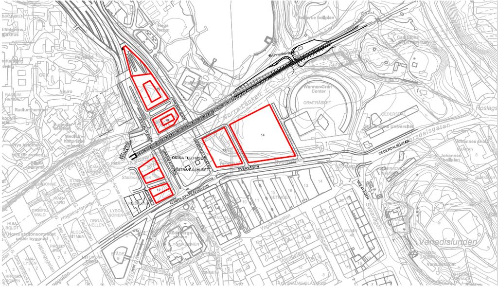 Illustration med kv. 16 inringat Staden och Solna kommun har överenskommit om att justera kommungränsen inom planområdet genom avtal tecknat 3 april 2017.