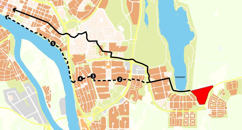 Karta 5 5: Ett genare cykelstråk mot centrum än