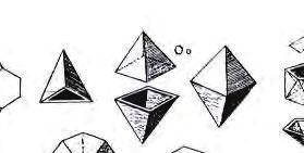 Axonometri, hela byggnaden Byggnadstekniska system Tetrahedron, enkla och sammanfogade. Den primära bärande strukturen består av betongväggar.