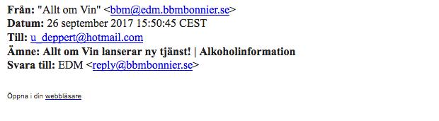 Mailet har sannerligen upprört människor! Kom ihåg: Anmäl all alkoholreklam. Endast så kan vi få ett stopp på dessa totalt oönskade utskick och skapa en förändring i vårt samhälle!