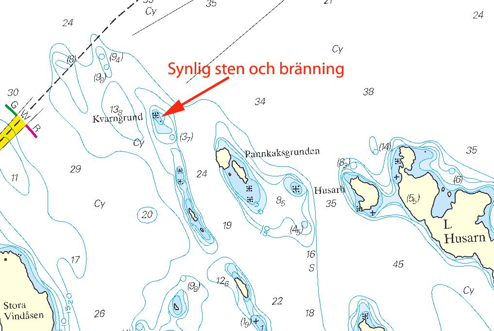5 Nr 201 * 4743 Sjökort/Chart: 6145 Sverige. Norra Östersjön. Stockholms södra skärgård. S om Ingarö. O om Ramön. Kvarngrund. Bränning och en synlig sten. Rättelse.