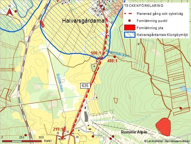 Figur 6. Fornlämningar och kulturmiljöer berörda av aktuell gång- och cykelväg. 4.12. Naturresurser Åkermark omger aktuell vägsträcka. Längs vägsträckan finns en övrig brunn söder om Kvarnbäcken.