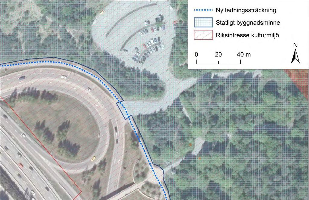 Det statliga byggnadsminnet för Hagaparken berörs i en passage om 16 m vid entrén till parken från Frösundaleden 1. Passagen sker i befintlig gång- och cykelväg, se Figur 25.