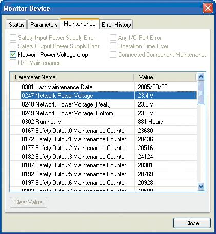 Övervakning med Network Configurator Användaren kan övervaka ärvärde, minimivärde och maximalt värde för nätverkets spänningsmatning i General Status på något av följande sätt.