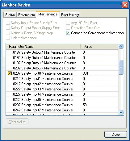 Övervakning med Network Configurator Användaren kan övervaka tiderna för säkerhetsingångens status, testutgångens status och säkerhetsutgångens status på något av följande sätt: (1) Markera en enhet