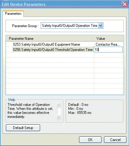 Inställning av svarstidens gränsvärde med Network Configurator Tröskelsvarstiden ställs in för varje par i parametergruppen Operation