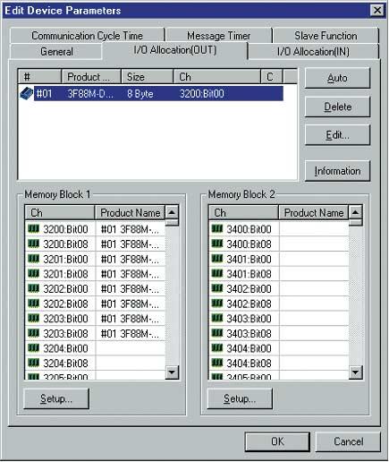 Inställning av minnesblock för allokering 1. Markera en master och välj sedan Device Parameter Edit från menylisten. Då visas dialogrutan Edit Device Parameter. 2.