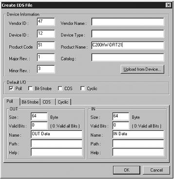 C-2 Att skapa EDS-filer EDS-fil Skapa En EDS-fil är helt nödvändig för att skapa en nätverkskonfiguration med Network Configurator. Gör så här för att skapa en EDS-fil. 1. Välj EDS File Create.