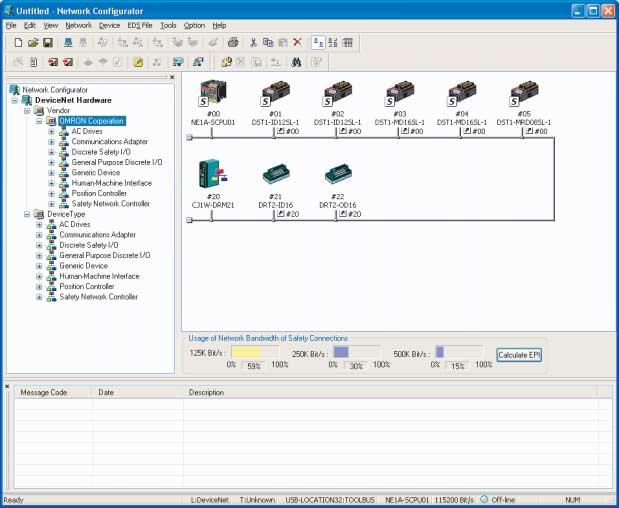 1-4 Network Configurator översikt 1-4-1 Om Network Configurator WS02-CFSC1-E Network Configurator är en supportprogram som används för att konfigurera, ställa in och administrera ett DeviceNet