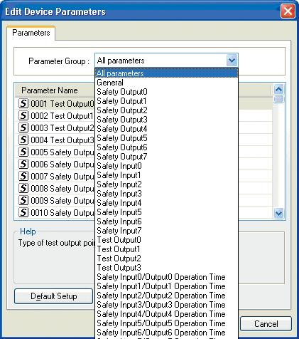 4-1 Redigering av parametrar 4-1-1 Parametergrupper Parametrar för säkerhets-i/o-enheter i serie DST1 indelas i allmänna parametrar, parametrar för varje säkerhetsingång, varje testutgång varje