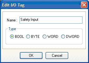 I/O-etiketter kan definieras i en I/O-enhet. De I/O-etiketter som definieras här kan användas i Logic Editor.