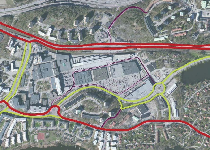 251 TRAFIKEN IDAG Gång- och cykel I området finns två stråk som tillhör det regionala cykelstråket. Det ena går längs Värmdövägen där cykelbanan är enkelriktad på vardera sidan om vägen.