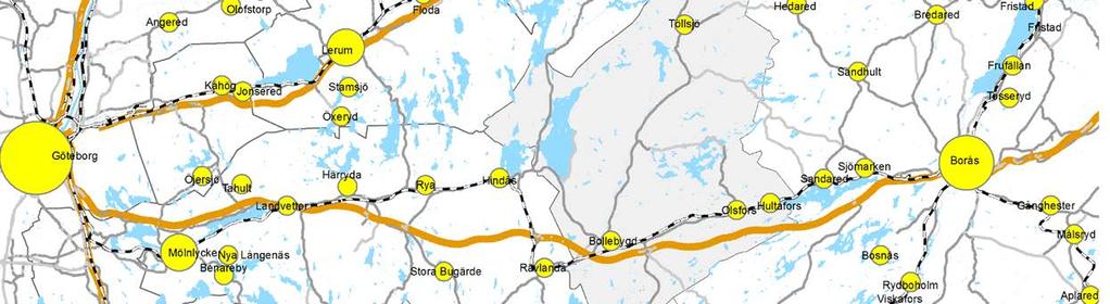 Figur 2 Bllebygds gegrafiska läge i Västra Götalandsreginen Pendling Bllebygd är en bendekmmun med ett starkt strategiskt läge mellan Götebrg ch Brås, nära Landvetter flygplats.