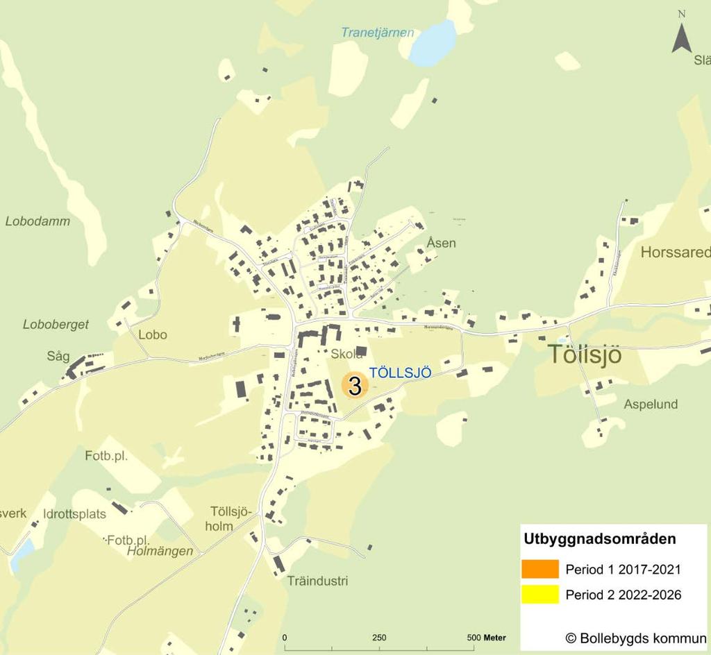 Figur 9: visar utbyggnadsmråde för bstäder inm tätrten Töllsjö.