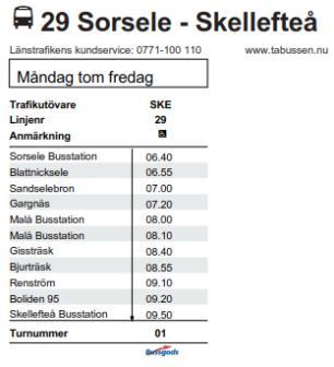 Tidtabellen för linje