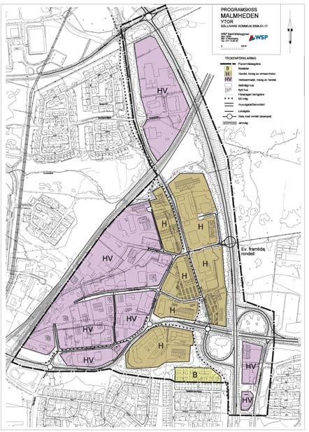 H betyder handel med inslag av verksamheter, HV står för verksamheter med inslag av handel och B betyder bostäder. - Decentralisering av handel kan medföra längre transporter och sämre tillgänglighet.