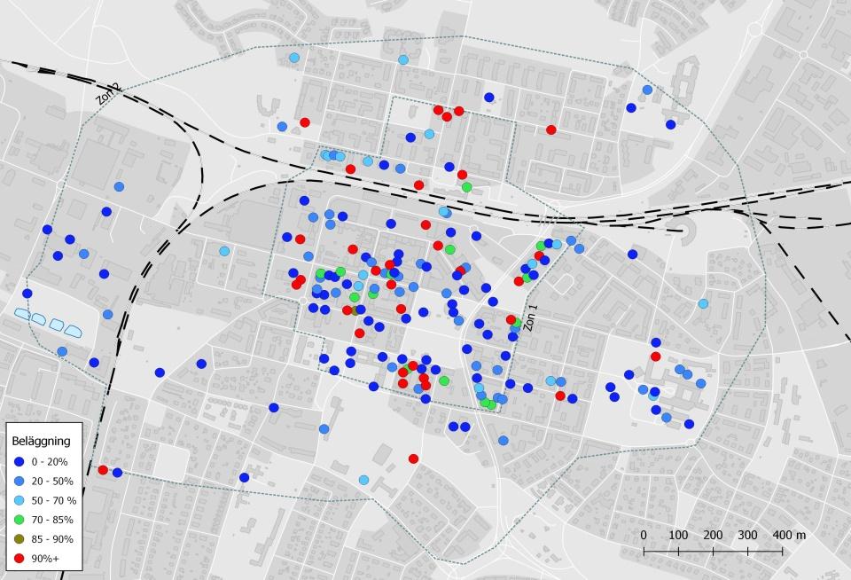 inventeringstillfället. Figur 5. Heatmap för var flest cyklar finns parkerade.