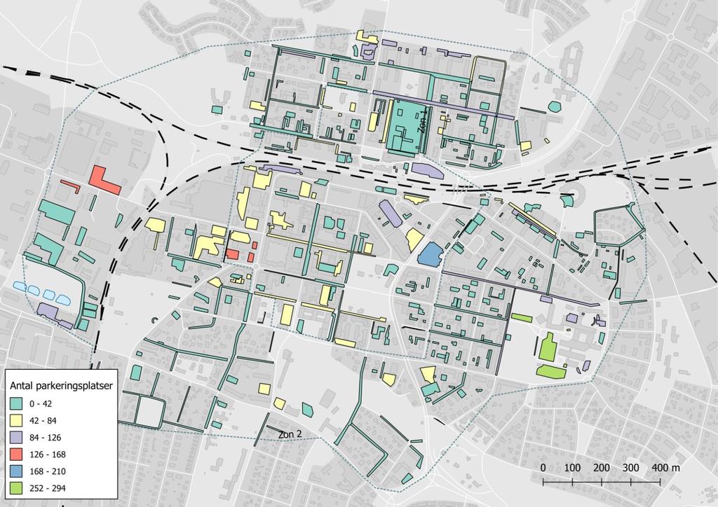 Figur 8: Reglering för allmänt tillgängliga parkeringsytor i Katrineholm Antalet parkeringsplatser för bil, och regleringen för de olika platserna, förfinades sedan vid inventeringen.