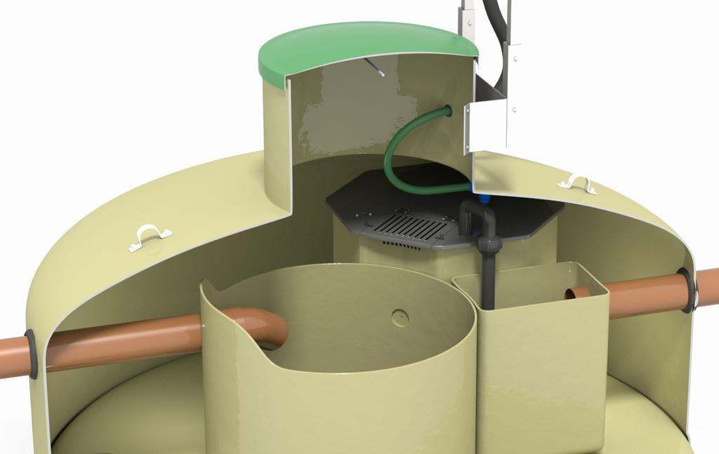 BAGA BDT Solo Drift- och underhållsmanual 3.2.1 Bioreaktor Från pumpkammaren pumpas avloppsvatten till bioreaktorn.