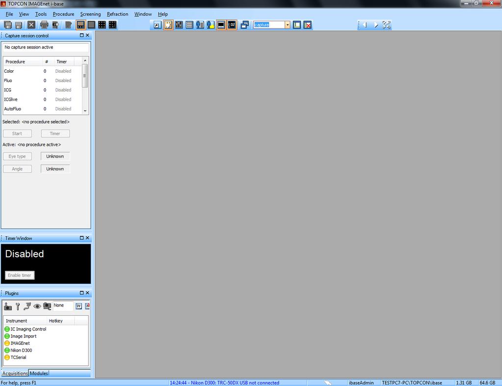 Procedur fångstsession (endast med ögonläkares licens) Välj fångst-layout Om en speciell layout skapats för fångst så väljer man denna från menyn Visa eller Windows verktygsfält.