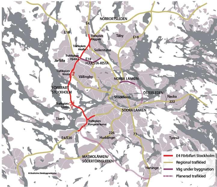 3 (10) Dp 2010-00868-54 Karta: Förbifartens sträckning markerat i rött mellan Skärholmen och Häggvik.