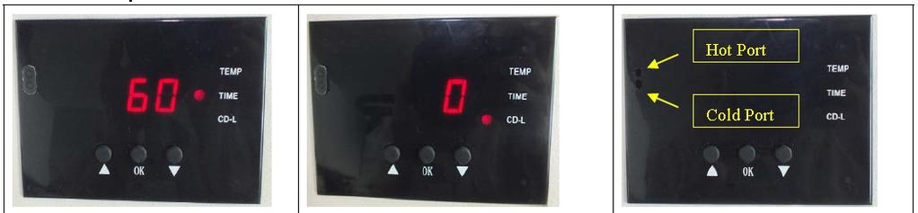 III. Funktioner 1. Temperaturinställning Slå på maskinen, temperaturlampan tänds. Displayen visar OFF. Tryck på OK. - C - lampan lyser. (C ska vara inställt).