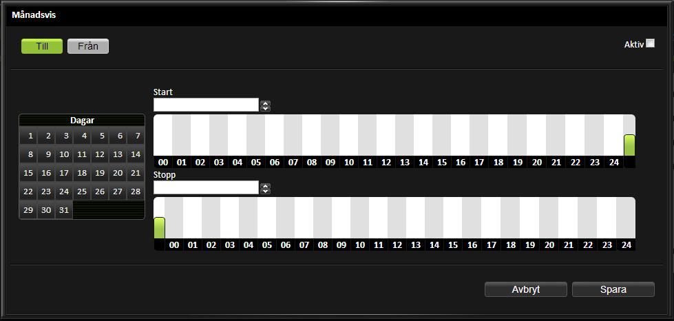Markera vilka dagar denna tid ska gälla genom att klicka på respektive Veckodag. Regeln kommer automatiskt att sättas till Aktiv.