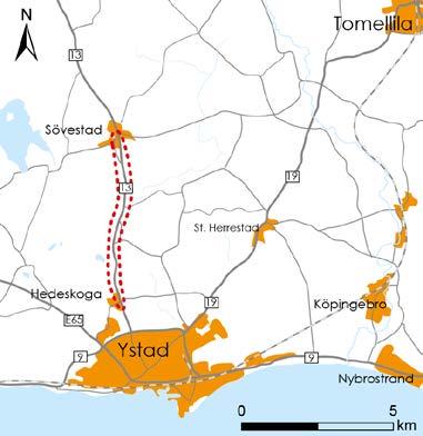 Inledning 1.1 Bakgrund till projektet I dagsläget är oskyddade trafikanter hänvisade att färdas i blandtrafik längs väg 13 mellan Hedeskoga och Sövestad i Ystad kommun.