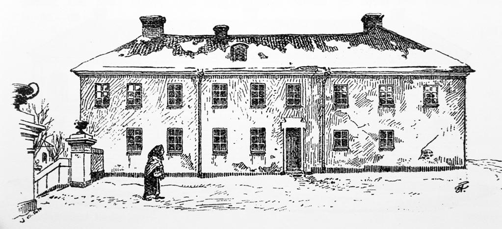Maria trivialskola år 1840 sett från Kvarngränd (adressen Qvarngränd 1) Stockholms
