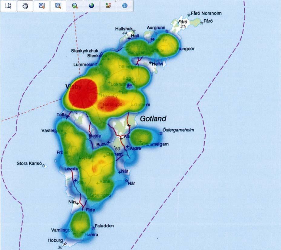 Region Gotland Handlingsprogram för skydd mot olyckor perioden 2017-2019 Brand i byggnad Bild 9) Geografisk placering bränder i byggnader 2014-2015.