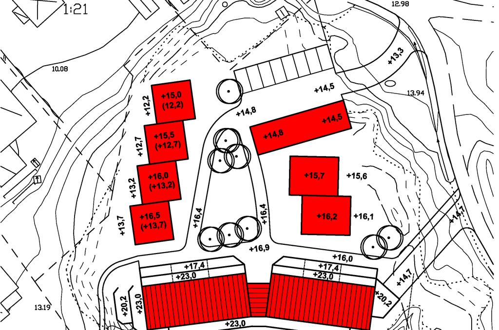 förslaget 6 st. lägenheter i friliggande hus.