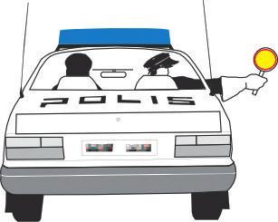 Stopp Tecknet anger att den trafikant som polismannen är vänd mot skall minska hastigheten.