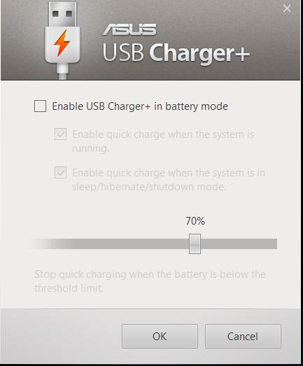 USB Charger+ USB Charger+ låter dig ladda mobila enheter via ASUS bärbara dators USB-laddningsuttag. Om den anslutna enheten överhettas, ta bort den omedelbart.